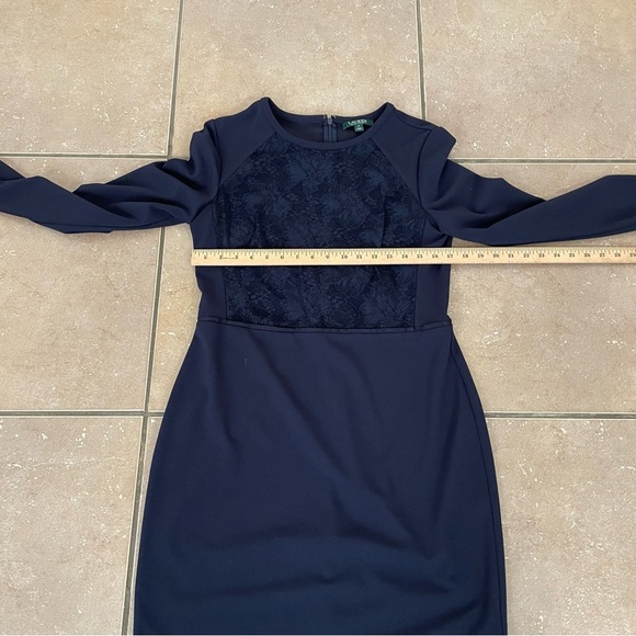 NEW Lauren Ralph Lauren Dress Lace Panel Back Zip Size 12 Wedding Guest Navy - Picture 8 of 9